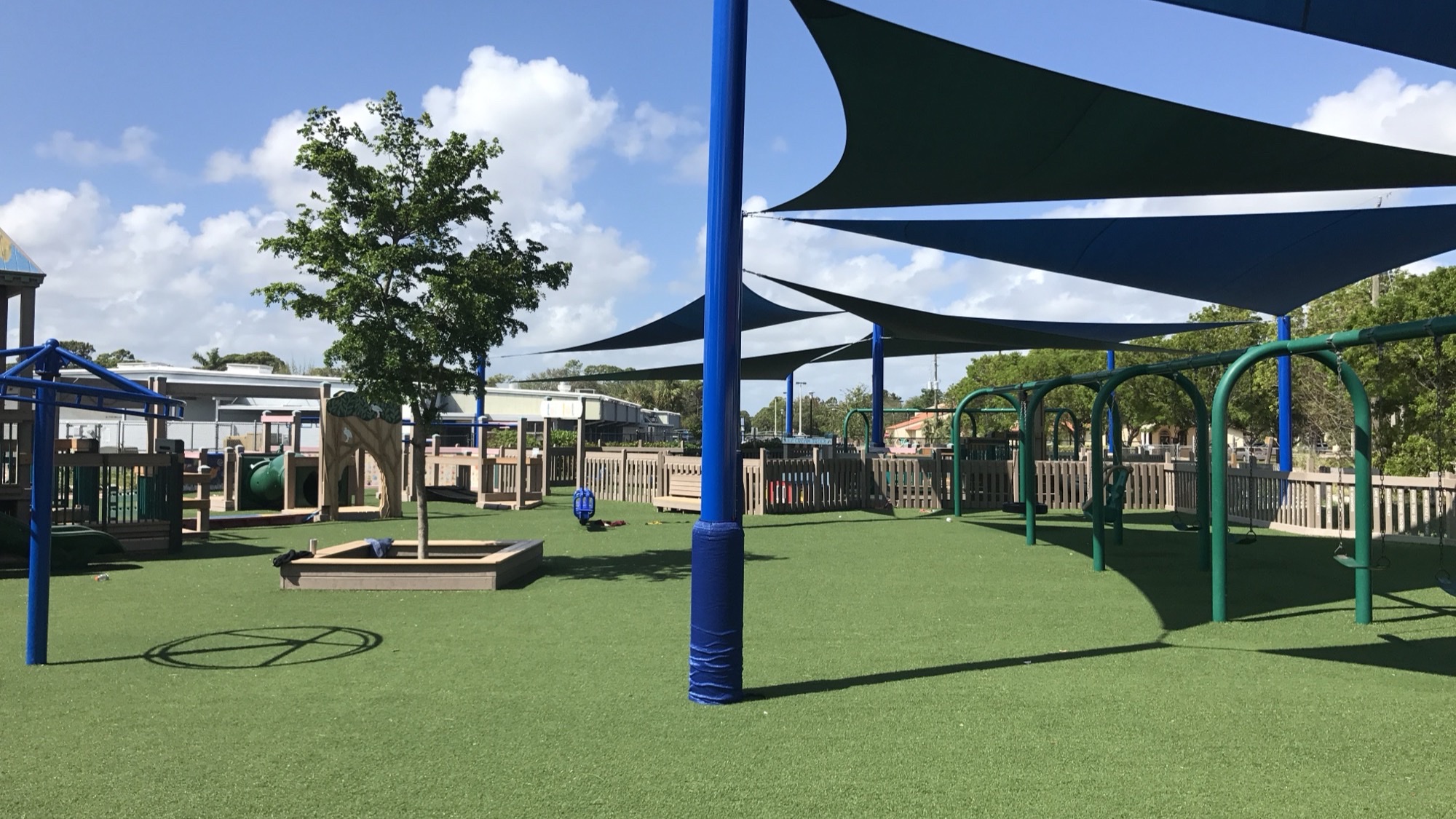 Hurricane rated shade structure over a Florida school campus