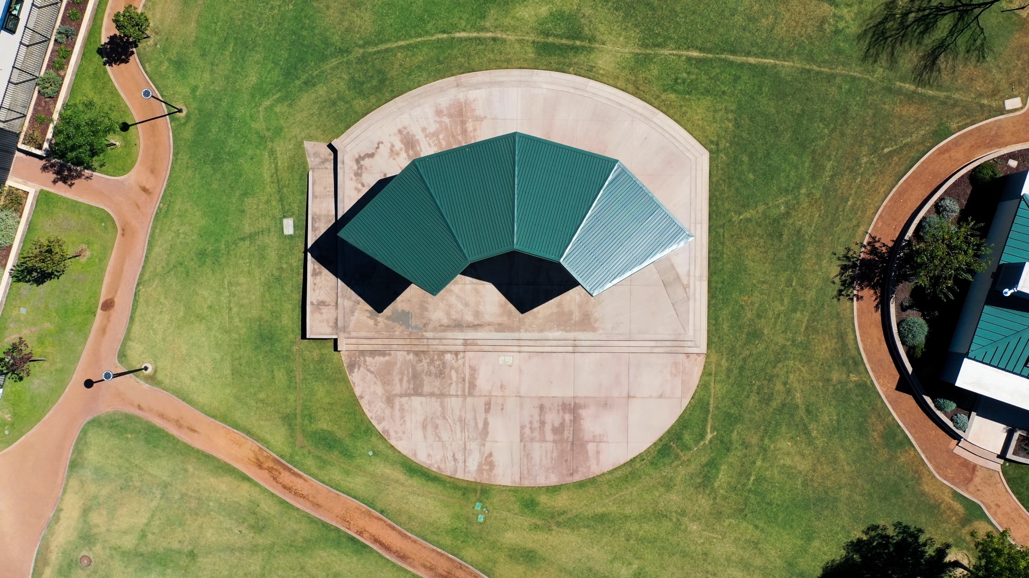 Steel shade structure over a secure outdoor area, an example of shade structures for correctional facilities